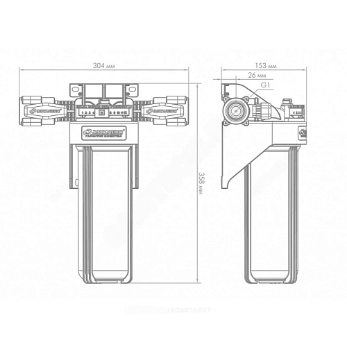 Корпус фильтра непрозрачный 1 М Т 1&amp;quot; ВР Ру10 1-ст с шаровыми кранами Slim Line 10&amp;quot; Джилекс 9094