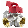 Кран шаровой латунь никель 3-ход 1021 Euro Ду 15 Ру40 ВР полнопроходной бабочка красная Aquasfera 1021-01