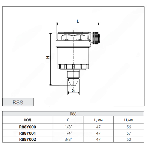 Воздухоотводчик автоматический латунь Ду 8 Ру14 G1/4&amp;quot; НР прямой Giacomini R88Y001