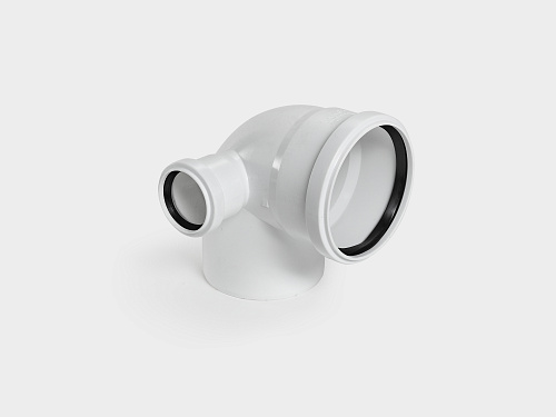 PP отвод канализационный малошумный D110х90° с левым выходом D50 УЮТ КОНТУР