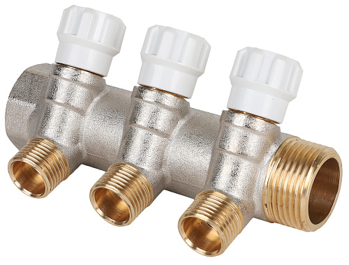 MVI Коллектор латунный с регулирующими вентилями MVI 1&amp;quot;x1/2&amp;quot;x3 выхода