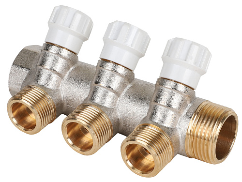 MVI Коллектор латунный с регулирующими вентилями MVI 1&amp;quot;x3/4&amp;quot;x3 выхода