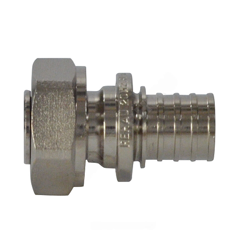 Соединитель для PE-X труб аксиальный латунь никель Дн 20х3/4&amp;quot; под евроконус с накидной гайкой RAUTITAN Rehau 11691761001