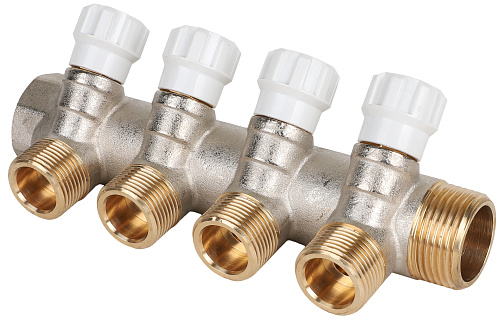 MVI Коллектор латунный с регулирующими вентилями MVI 1&amp;quot;x3/4&amp;quot;x4 выхода