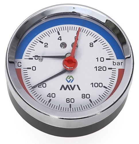 MVI Термоманометр аксиальный MVI, до 6 бар, 0°C-120°C, D80 мм, подключение G1/2