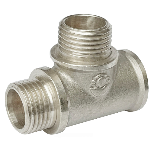 Тройник латунь никель переходной Ду 20х15х20 (3/4&amp;quot;х1/2&amp;quot;х3/4&amp;quot;) ВР/НР/НР VALFEX VF.133.N.034.012.034